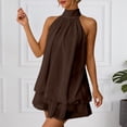 thumbnail image 2 of NinXxx Women‘s Halter Backless Chiffon Mini Dress Layered Ruffle Hem Brown XL, 2 of 8