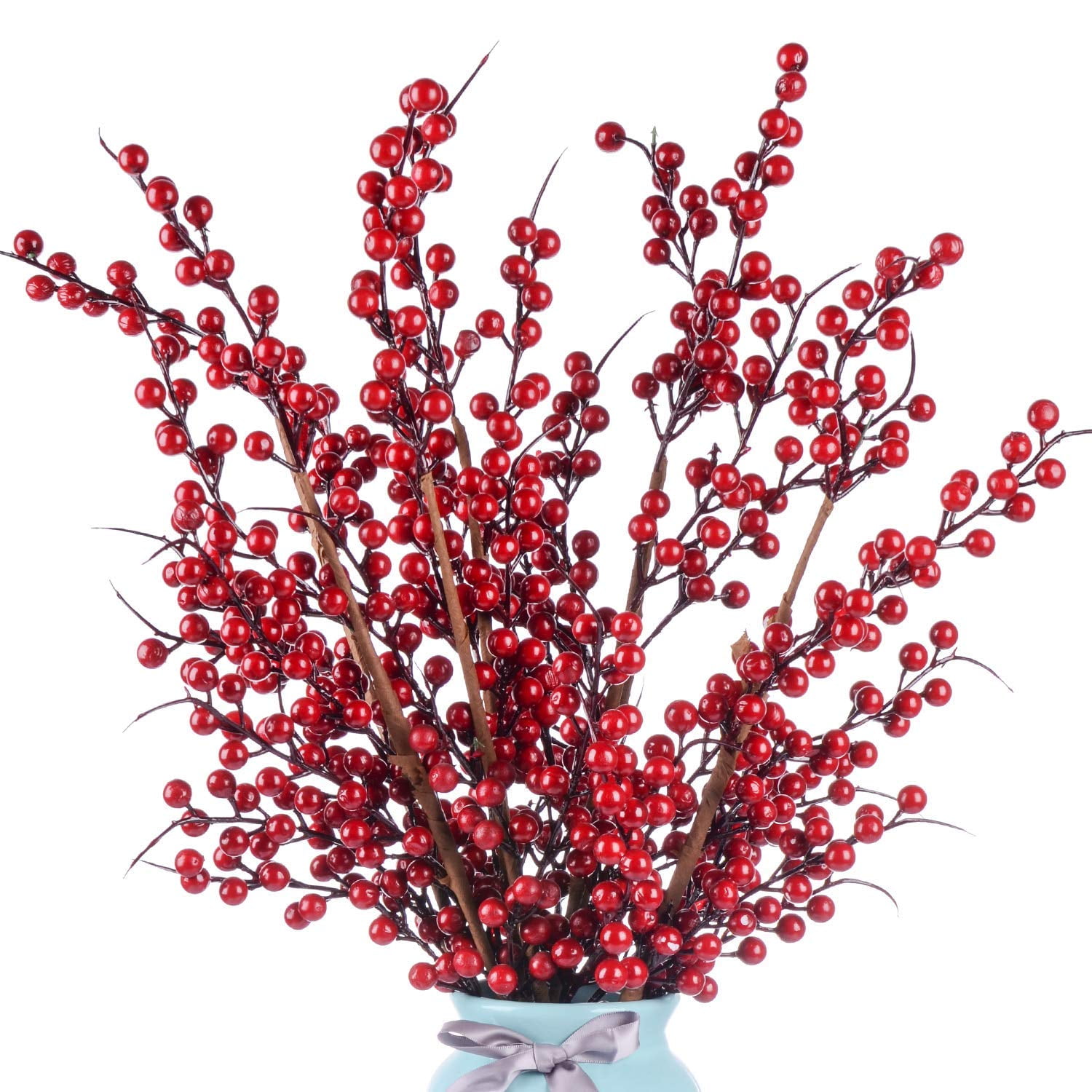 CHDHALTD 5pcs Wedding Party Christmas Berry Artificial Red Berry Stems Plastic Artificial Flowers for Christmas Tree Decorations