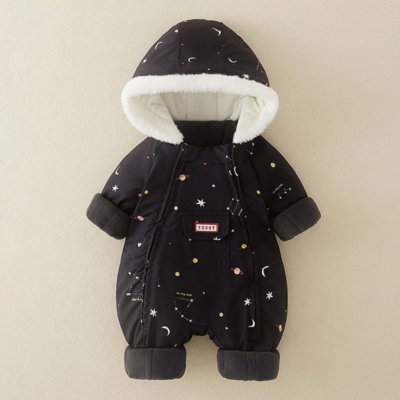 Letdown Baby Boys Girl Snowsuit Toddler Winter Coat Clothes 3-24M Hooded Jumpsuit Romer Puffer Outwear (Black,18-24 Months)