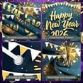 thumbnail image 4 of Golden Fireworks Happy New Year Banner Star Decorations Festive Backdrop Pennant Banners Dark Blue Background Holiday Background for New Year Party Home Gathering Photo Shoot, 4 of 9
