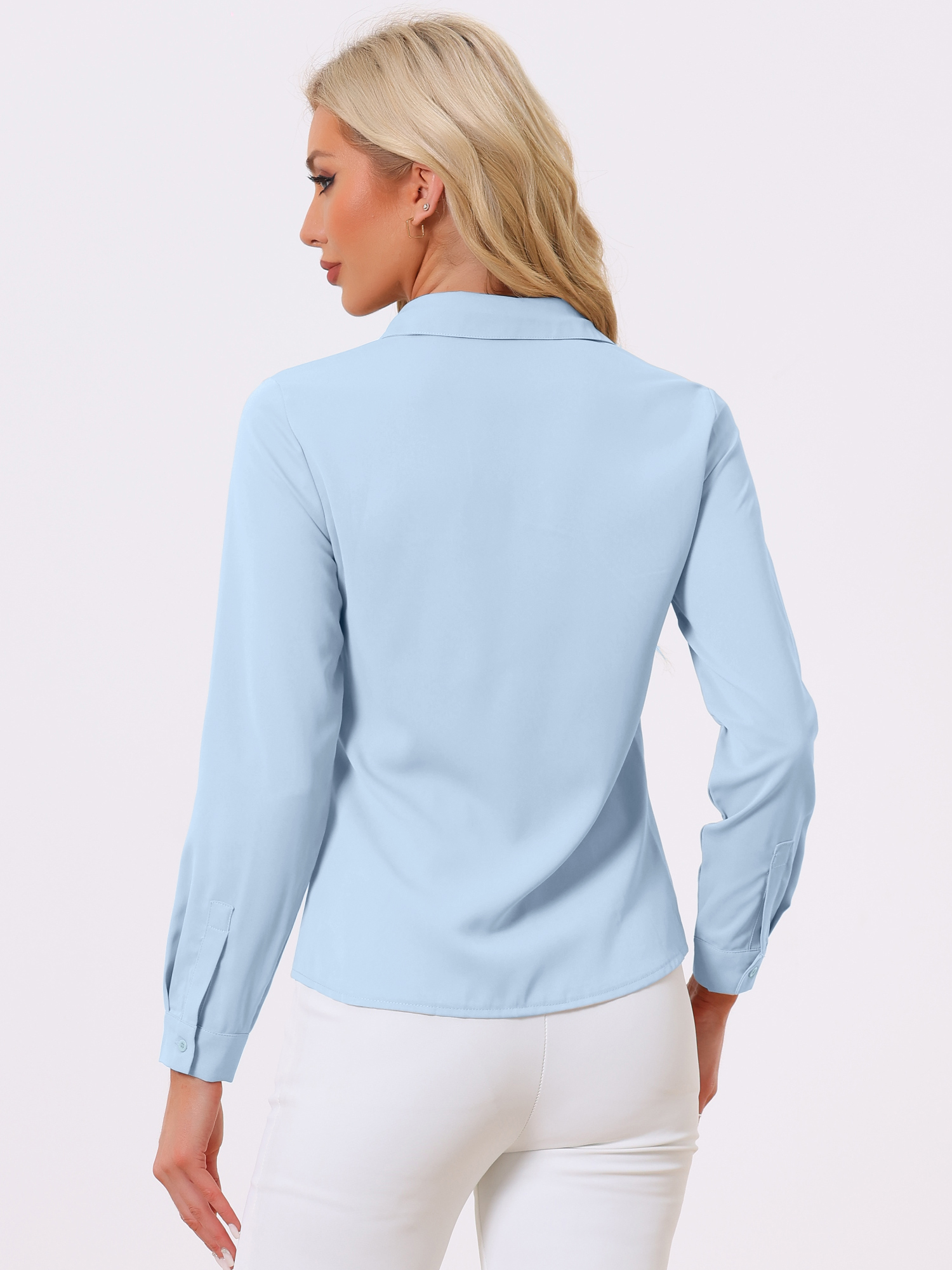 DARING DIVA Women's Color Block Button Down Long Sleeve Work Shirt L Solid Sky Blue