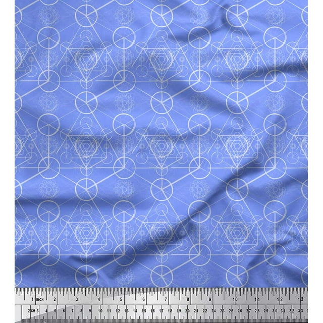 Soimoi Blue Poly Georgette Fabric Sacred Geometric Print Fabric by the Yard 52 Inch Wide