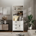 thumbnail image 6 of 6-Tier Bookshelf with Door and 3 Drawers,71in Tall Wood Bookcase with 3 Tier Shelves for Bedroom Living Room Entrance Hallway, 6 of 8
