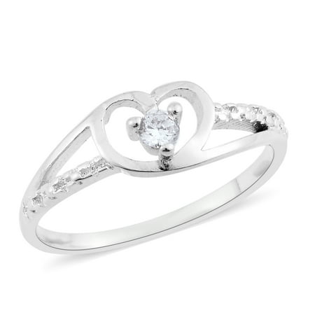 - Women's Girls White Cubic Zirconia CZ Platinum Bond Heart Split Ring Cttw 0.1