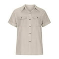 thumbnail image 3 of JUNWELL Womens Cotton Linen Button Down Shirt Plus Size Casual Short Sleeve Loose Fit Collared Work Blouse Tops with Pocket, 3 of 8