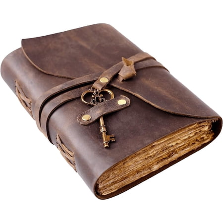 Leather Journal - Antique Deckle Paper Leather Bound Journal - Book of Shadows Journal - Leather Sketchbook - Drawing Journal - ( Brown 7.5 x5.5 )
