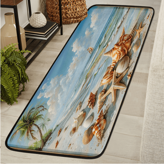 CURLYOOT Ocean Beach Runner Rug 2'x6' Washable Kitchen Runner Rug Indoor Non Slip Laundry Rugs Tropical Beach Starfish Seashell Floor Carpet for Hallway Kitchen Entryway Bedroom Living Room