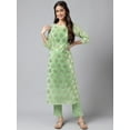 thumbnail image 5 of Janasya Women's Light Green Georgette Foil Printed Pant Set with Crop Top, 5 of 10