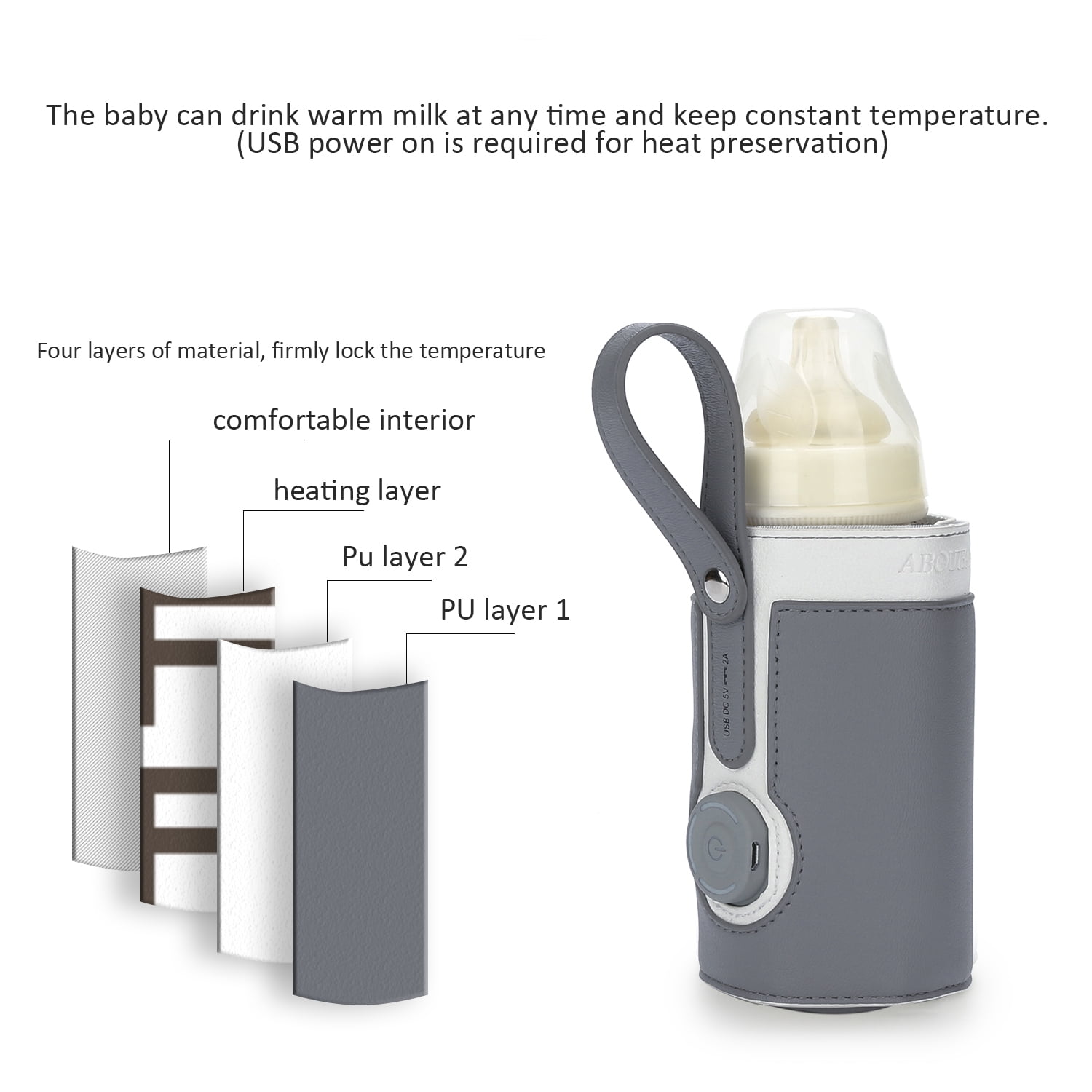 Baby Bottle Warmer USB Adjustable Milk Heating Keeper Milk Bottle Portable Warmer Bag Insulation Thermostat Bag for Travelling Outdoor