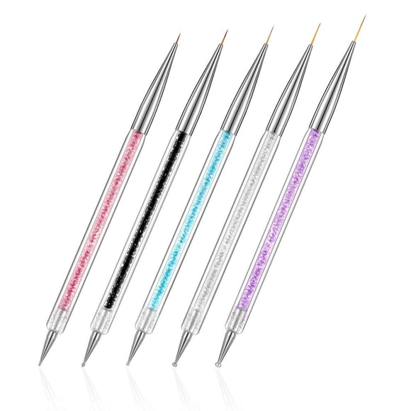 FULINJOY - Juego de 5 pinceles para delineador de uñas, punta doble para decoración de uñas, pincel de dibujo, bolígrafo, herramientas de punteado, pinceles para delineador de diseño de uñas y bolígra