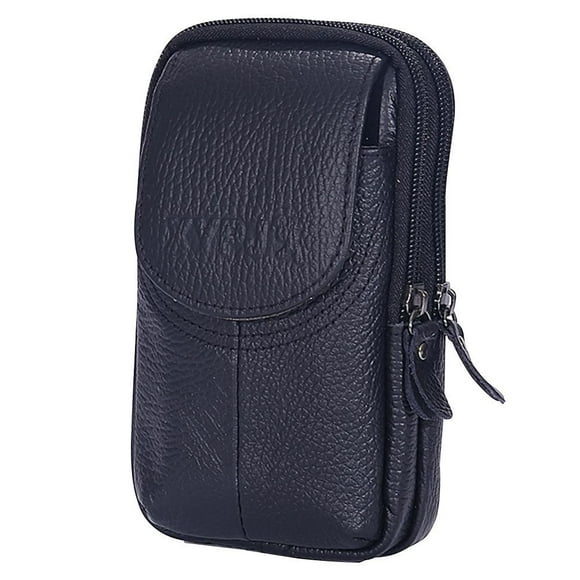 5pcs Men Cowhide Leather Phone Belt Bags Solid Color Zipper Fanny Pack
