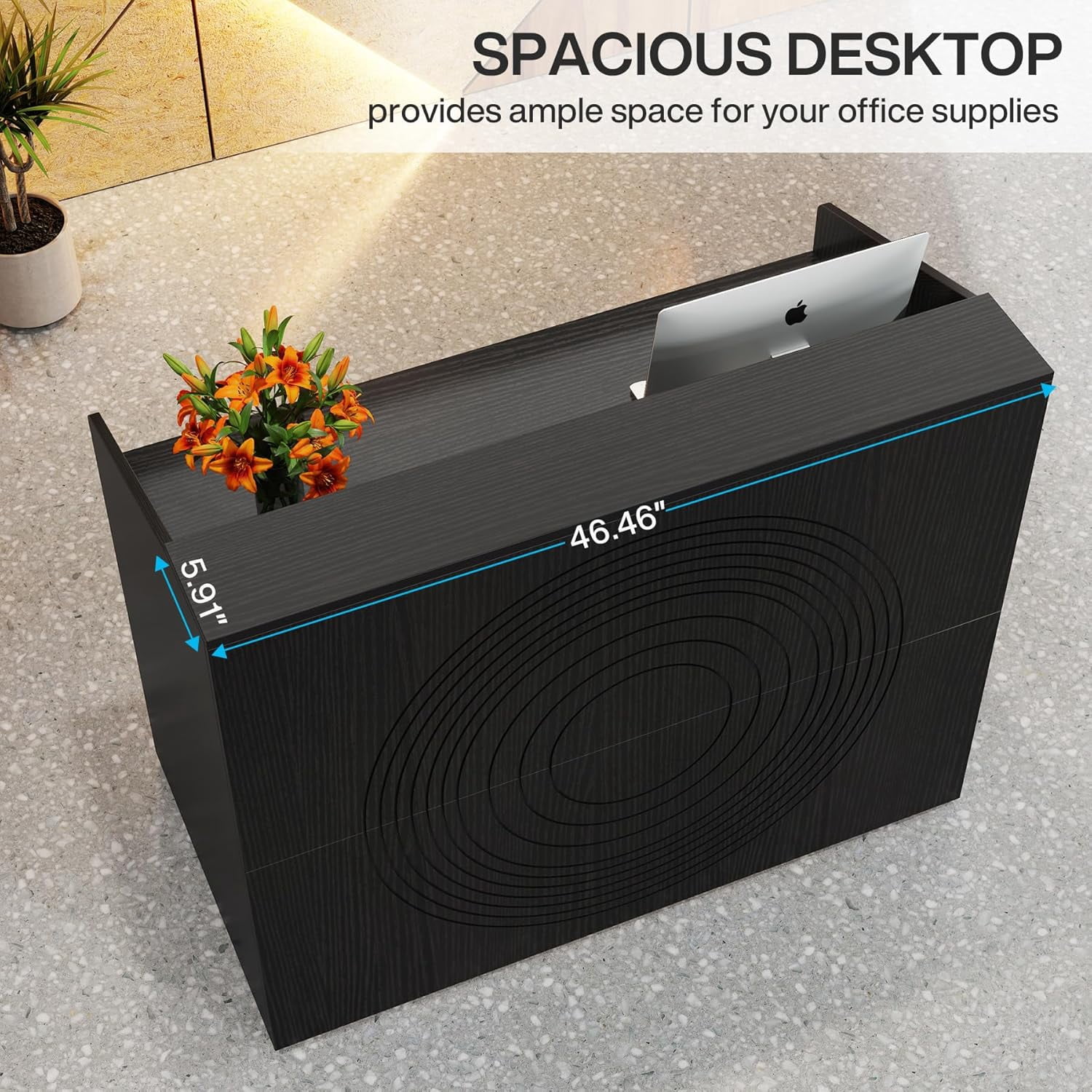 Tribesigns Modern 47" Front Desk, Wood Reception Desk Retail Counter for Salon, Home Office, Black