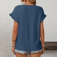 thumbnail image 3 of Tfken Women Tshirts For Summer Solid Color Short Sleeve Crew Neck Tops Breathable Daily Wear Female Soft Shirts Blue, 3 of 5