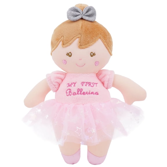 Lullaberry 9" Soft Ballerina Baby Doll Freya - Adorable My First Baby Doll for Infants - Sensory Baby Rattle Toy - Pink