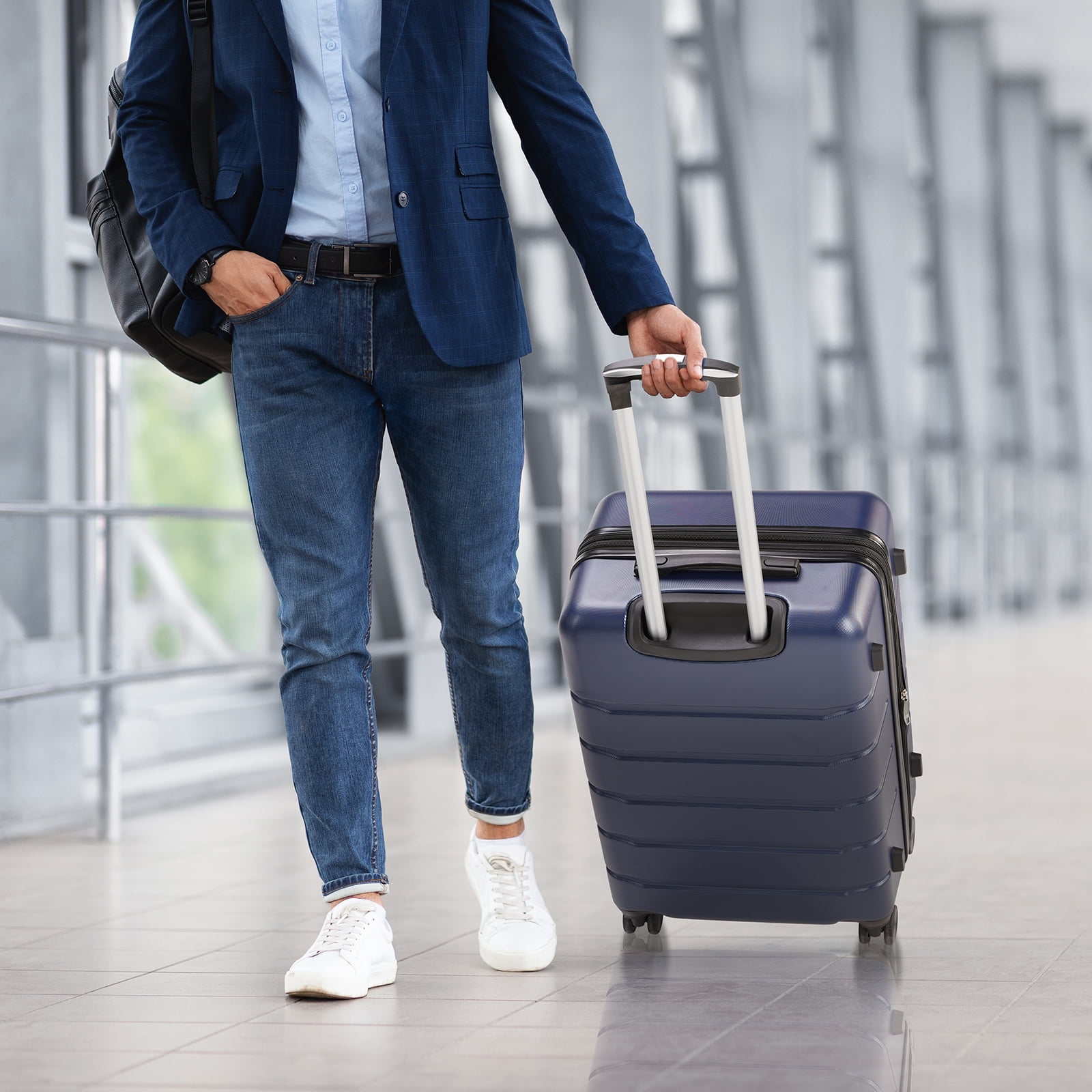 CONCETTA 20 Inch Carry on Luggage with Spinner Wheels, Hard Shell ABS Suitcase Lightweight Expandable Rolling Luggage, Blue