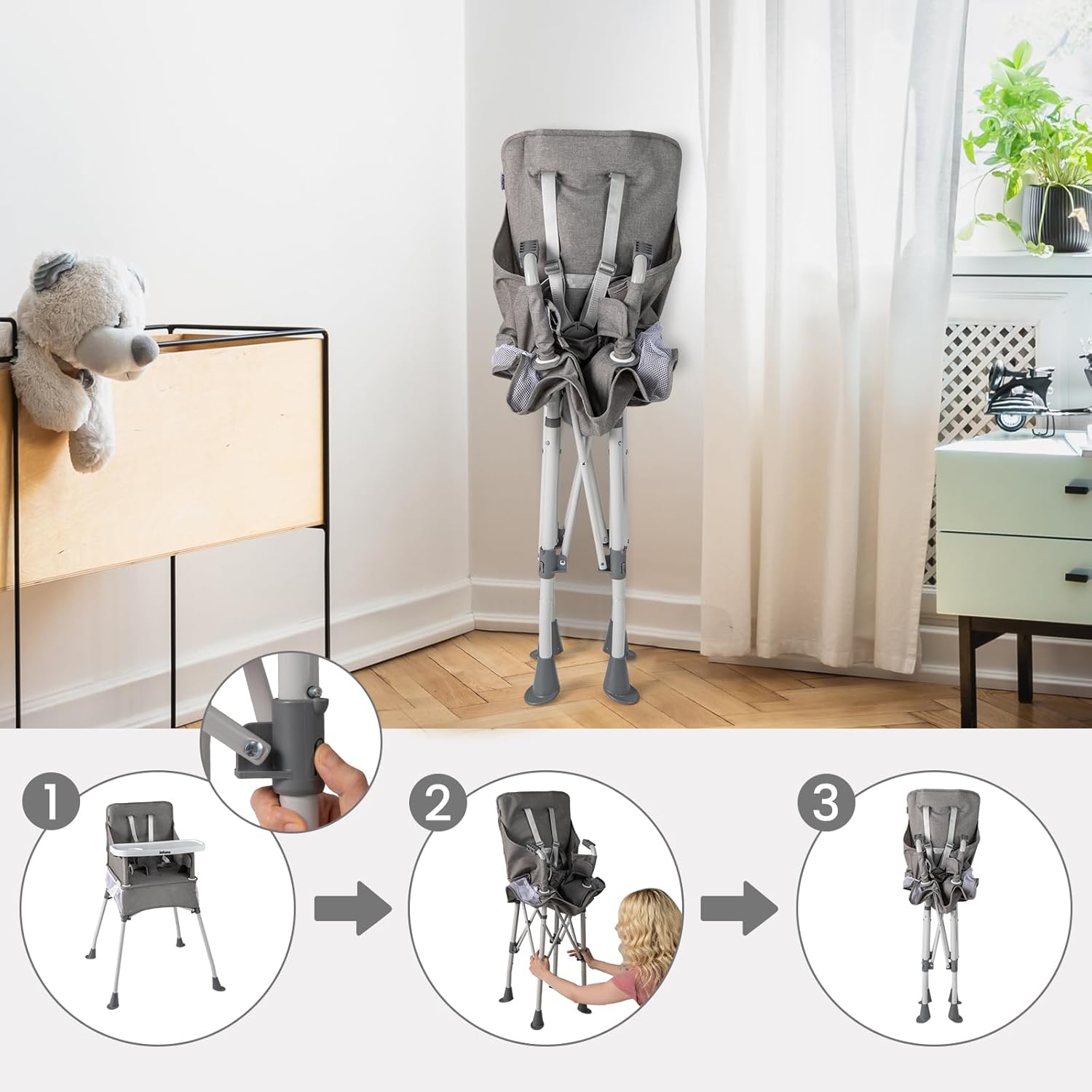 INFANS Baby High Chair, Foldable Portable Highchair for Babies and Toddlers with Travel Bag Adjustable Tray, 5 Point Harness, Compact Space Saver Infant Feeding Chair for Age 6-36 Months