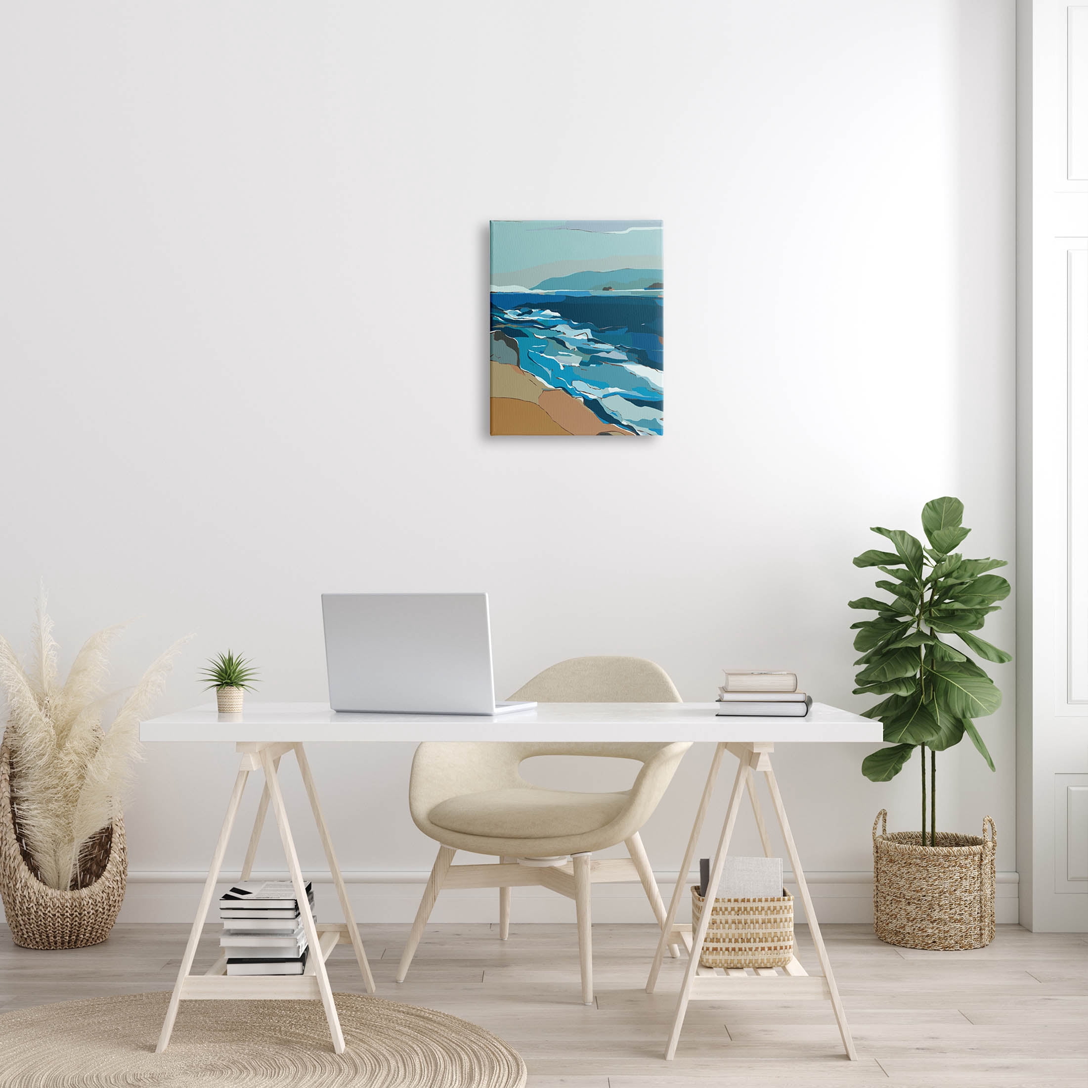 Stupell Industries Contemporary Beach Shore Waves Graphic Art Gallery Wrapped Canvas Print Wall Art, Design by Nikita Jariwala