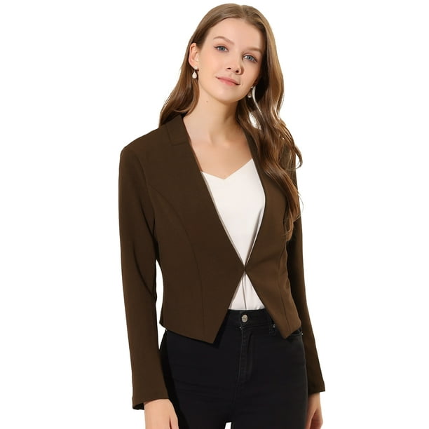 Chaqueta Corta Casual Allegra K De Negocios Sin Cuello Para Mujer Café L