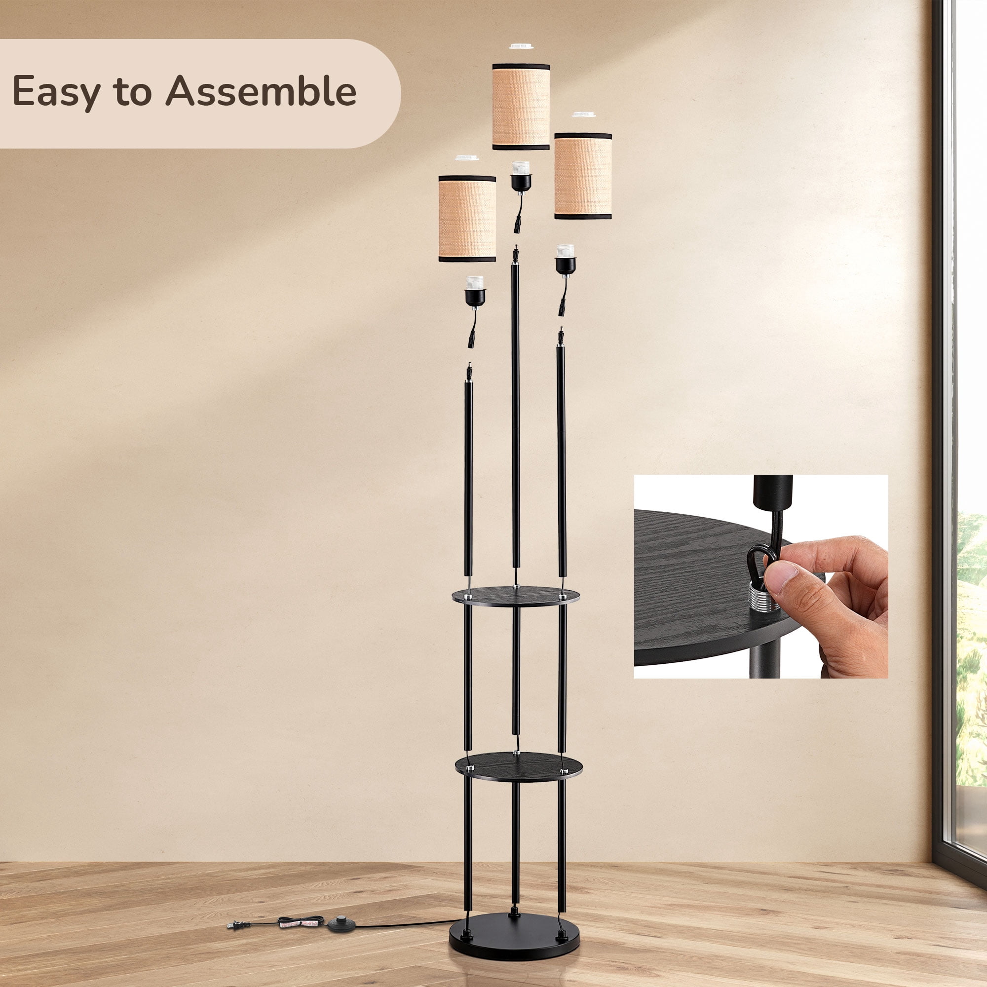 EDISHINE 70in Floor Lamps with Shelf for Living Room, Tall Standing Farmhouse Floor lamp, Heavy Duty 3 Lights