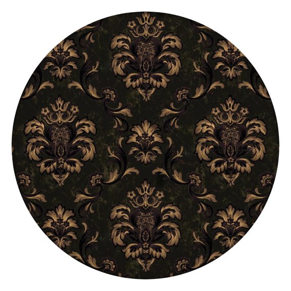 Round Elastic Tablecloth,Waterproof Table Cover,Black Gold Baroque Table Cloth Fits 36"-44" Round Tables for Dinner Outdoor Picnic Flowers
