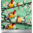 thumbnail image 2 of Soimoi Green Rayon Fabric Fish,Bird & Yacht Bird Decor Fabric Printed BTY 42 Inch Wide, 2 of 3