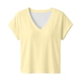 thumbnail image 5 of Rggeeun Women's Tee Shirts Solid Color V Neck Short Sleeve Loose Fit Soft Breathable for Summer Party Comfort Tees,Yellow,Xl, 5 of 5