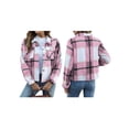 thumbnail image 2 of Anygrew Women's Cropped Plaid Shacket Jacket Fashion Casual Button Down Lightweight Outwear Flannel Plaid Shirts Casual Jackets with Pockets, 2 of 5