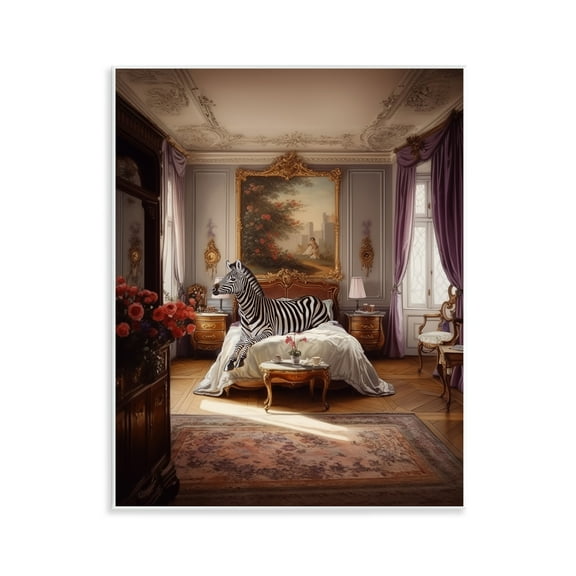 Stupell Industries Zebra in Regal Room Animals Painting Unframed Art Print Wall Art, 11 x 14