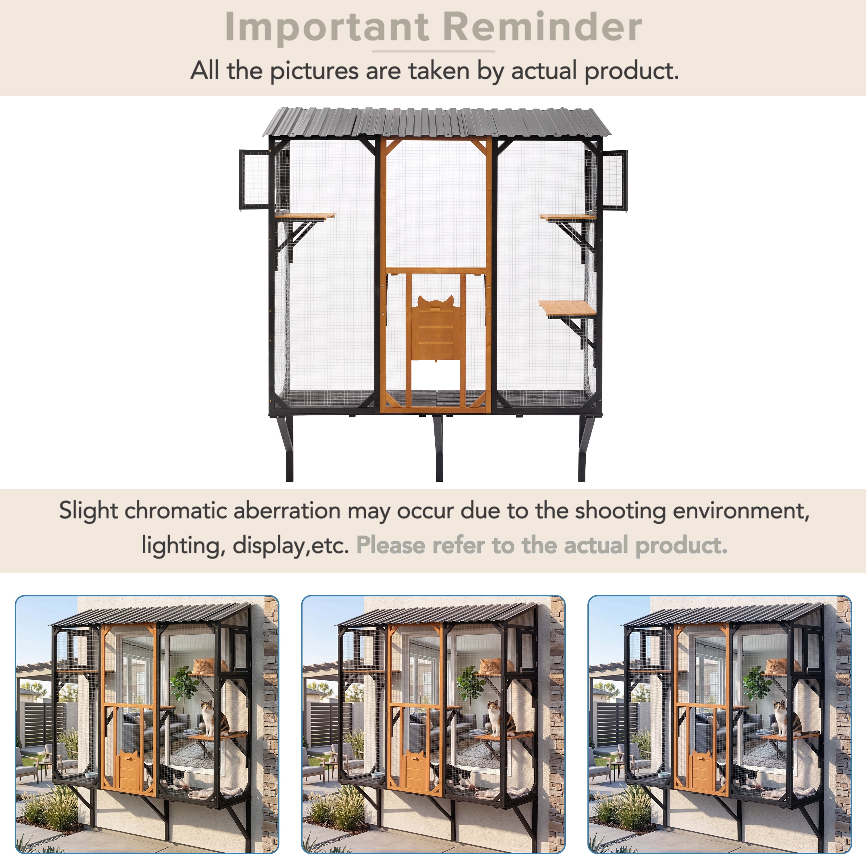 Outdoor Cat Catio Cat Climbing Catio Window Cat House Cat Patio Enclosure with Platforms for 1-3 Cats, Black+Brown  WL