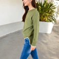 thumbnail image 2 of Women's Crew Neck Long Sleeve Knit Sweater with Contrast Trim and Ribbed Hem - Medium, Green, 2 of 6