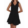 thumbnail image 2 of Women'S Spring V Neck Sleeveless Jacquard Sundresses Button Decoration Flowy Summer Dresses for Women, 2 of 10