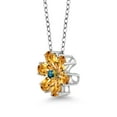 thumbnail image 4 of Gem Stone King 925 Silver and 10K Yellow Gold Yellow Citrine and Blue Diamond Pear Shape Flower Pendant Necklace for Women (2.05 Cttw, Gemstone Birthstone, with Chain), 4 of 4