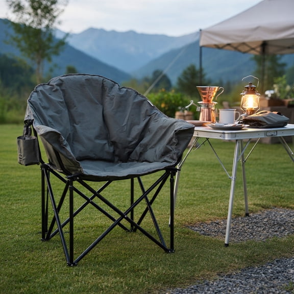 Resenkos Folding Camping Moon Padded Chair with Carrying Bag-Gray, Outdoor Camping Chairs for Adult Hiking Fishing Beach