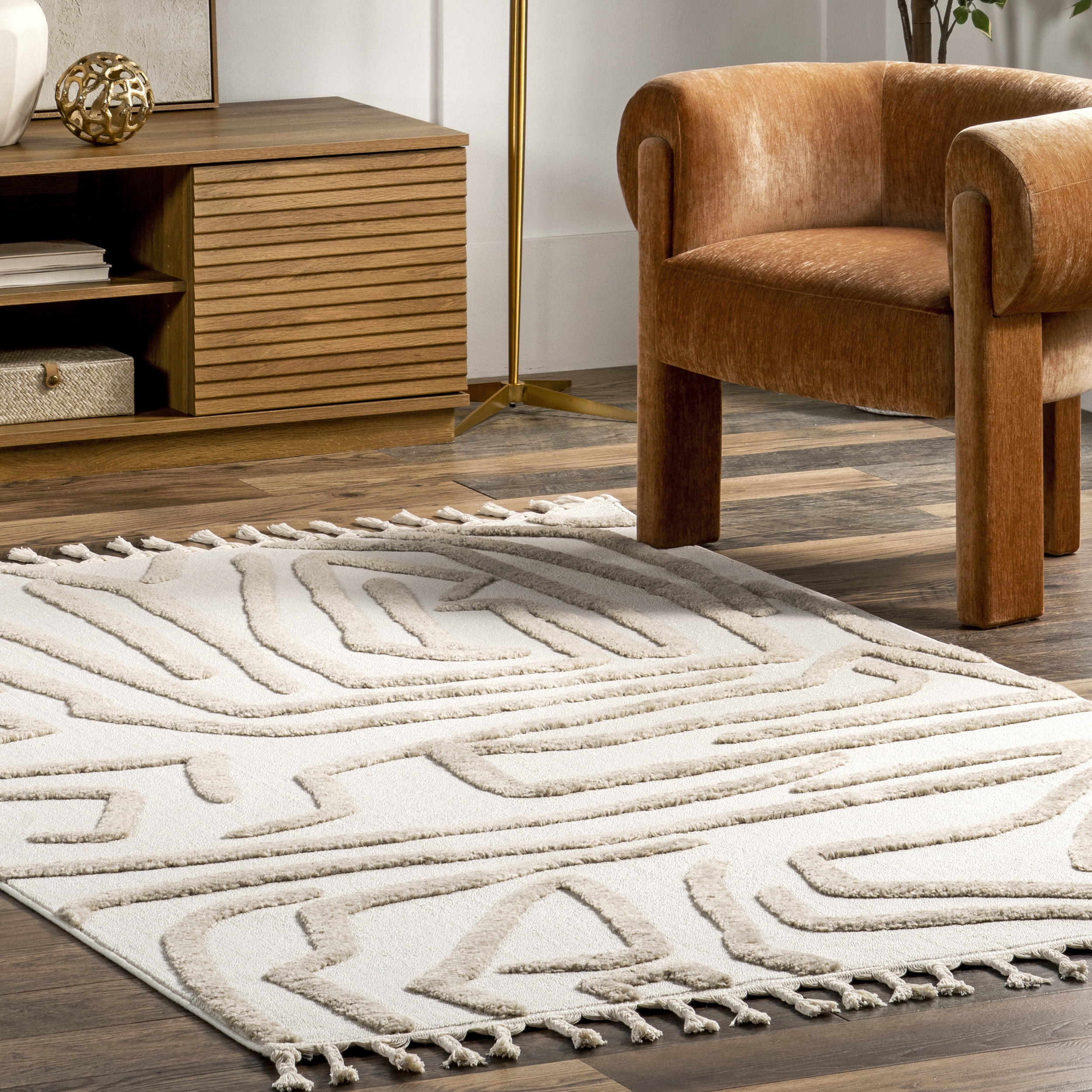nuLOOM Tenisha High/Low Abstract Tassel Area Rug, 4' x 6', Ivory