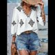thumbnail image 4 of Blusas Casuales de con Cuello en V y Estampado Floral para Mujer, Blusas Bohemias de Verano con Mangas 3/4. Negro XL, 4 of 9