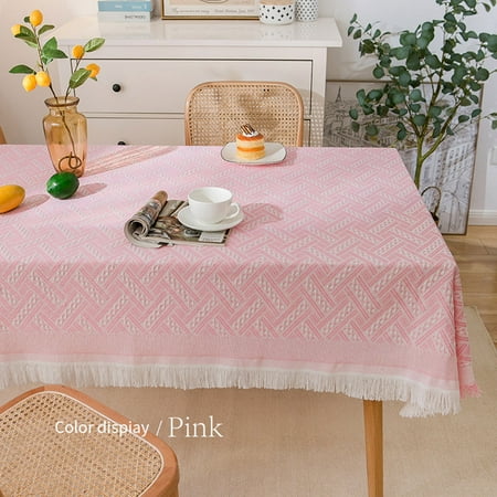 

Innerwin Table Cloths Home Decor Tablecloths Washable Luxury Tablecloth Covers Party Cotton Linen Embroidered Rectangle Dust-proof Dining Room Pink 35.43*35.43 in