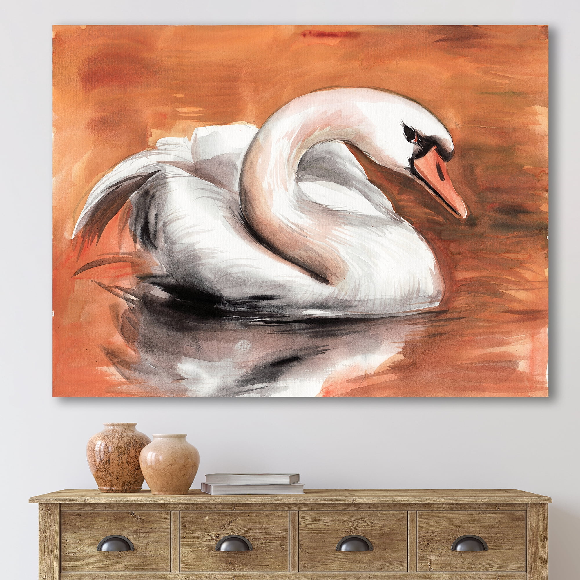 Designart ' Close Up Swan On The Water ' Traditional Canvas Wall Art Print