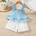 thumbnail image 2 of PatPat Toddler Girls Summer Clothes 2pcs Baby Outfit Sets Loose Chiffon Pleated Sleeveless Cami and Shorts Set, Light Blue, 9-12M, 2 of 6