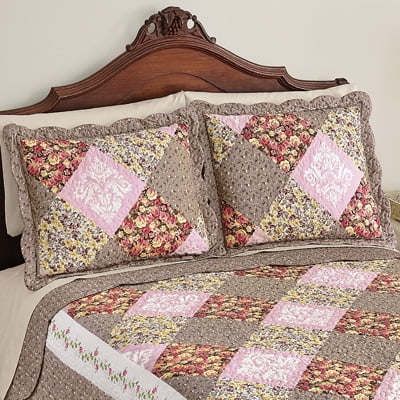 - Collections Etc Clara Floral Patchwork Pillow Sham, Diamond Patches with Quilted Stitching