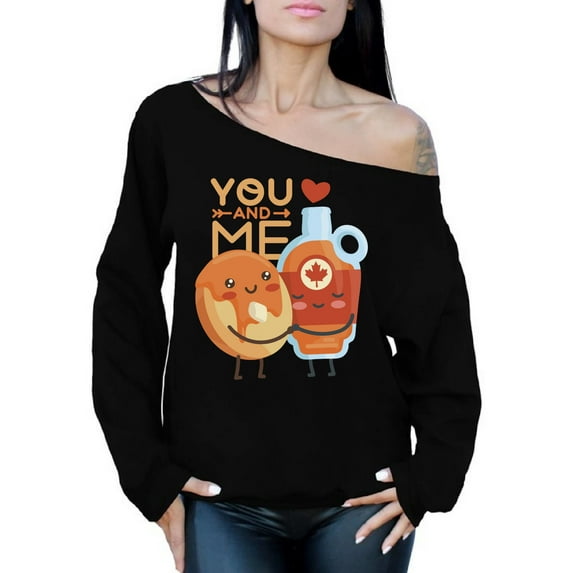 Awkward Styles Valentine's Sweatshirt You and Me Off Shoulder Tops for Women Maple Syrup Doughnuts Print