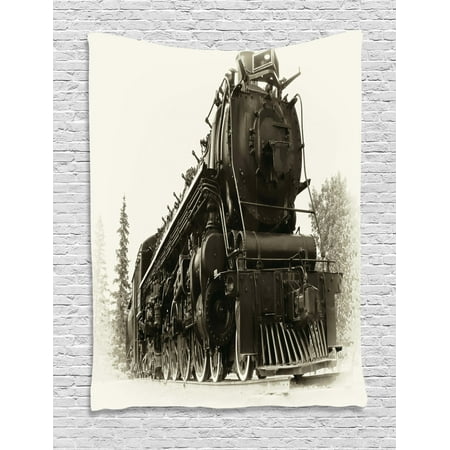 Canadian Pacific Steam Engine - Steam Engine Tapestry, Antique Northern Express Train Canada Railways Photo Freight Machine Print, Wall Hanging for Bedroom Living Room Dorm Decor, 40W X 60L Inches, Black Grey, by Ambesonne