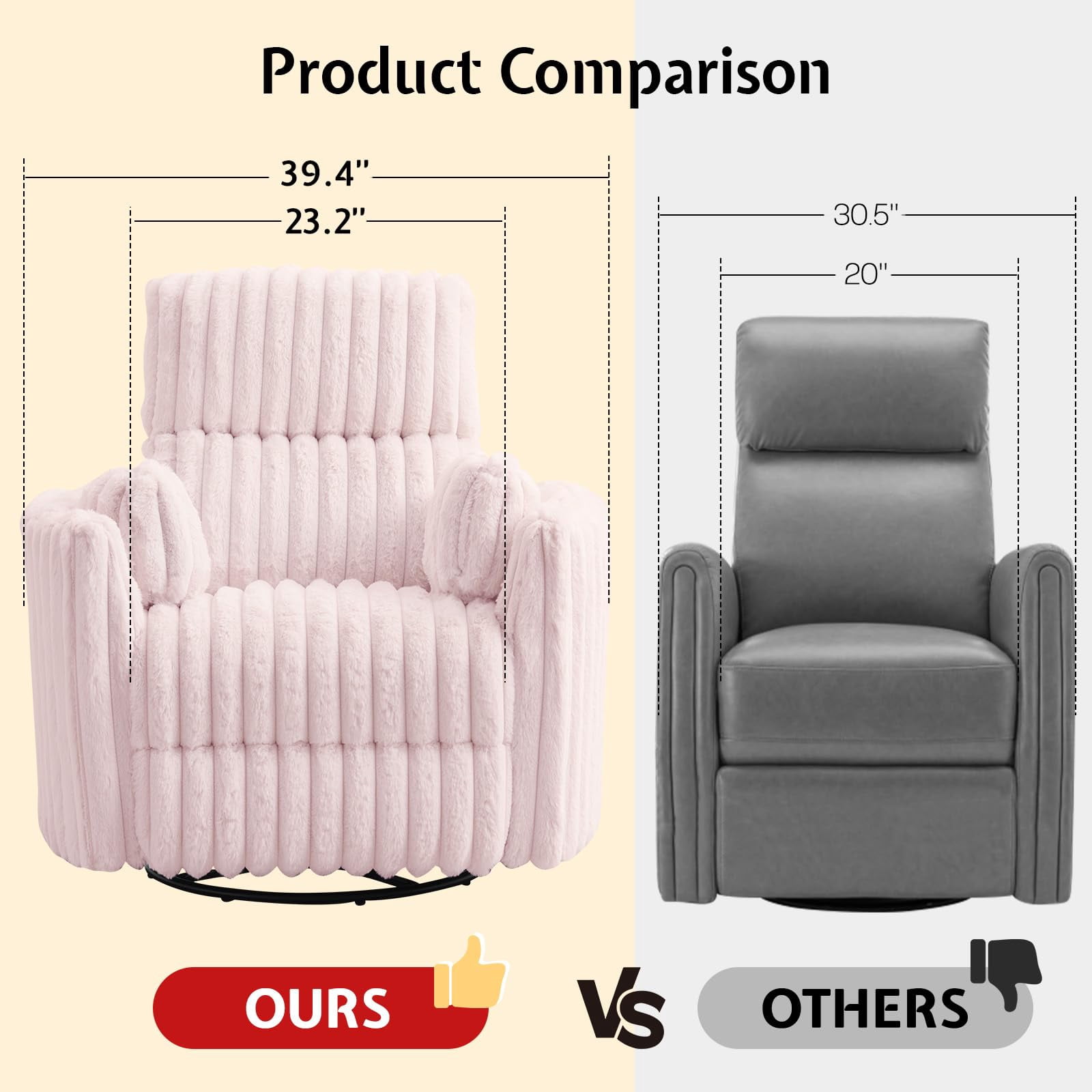 Papajet Power Recliner Nursery Chair for Adults, Electric Swivel Rocking Glider with USB & Type-C for Living Room, Bedroom, Light Pink
