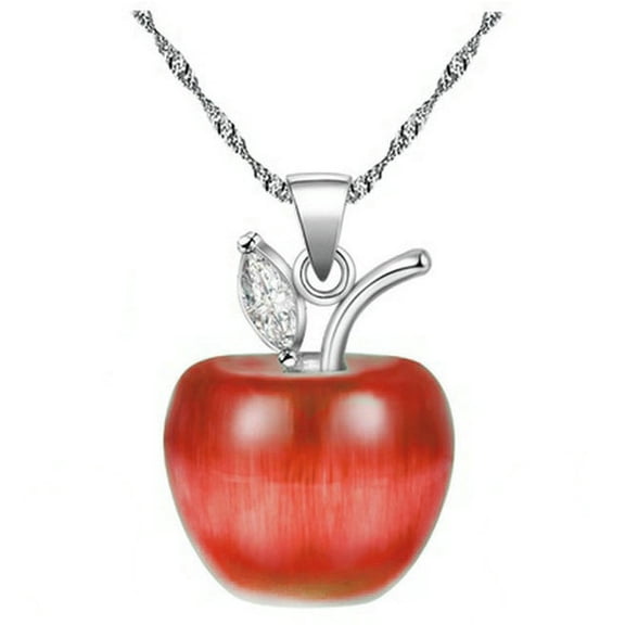 Uloveido 8 Colors Apple Statement Necklace White Gold Plated, Candy-Red Apple Cubic Zirconia Pendant Necklace Earrings Jewelry for Women YL007-RED