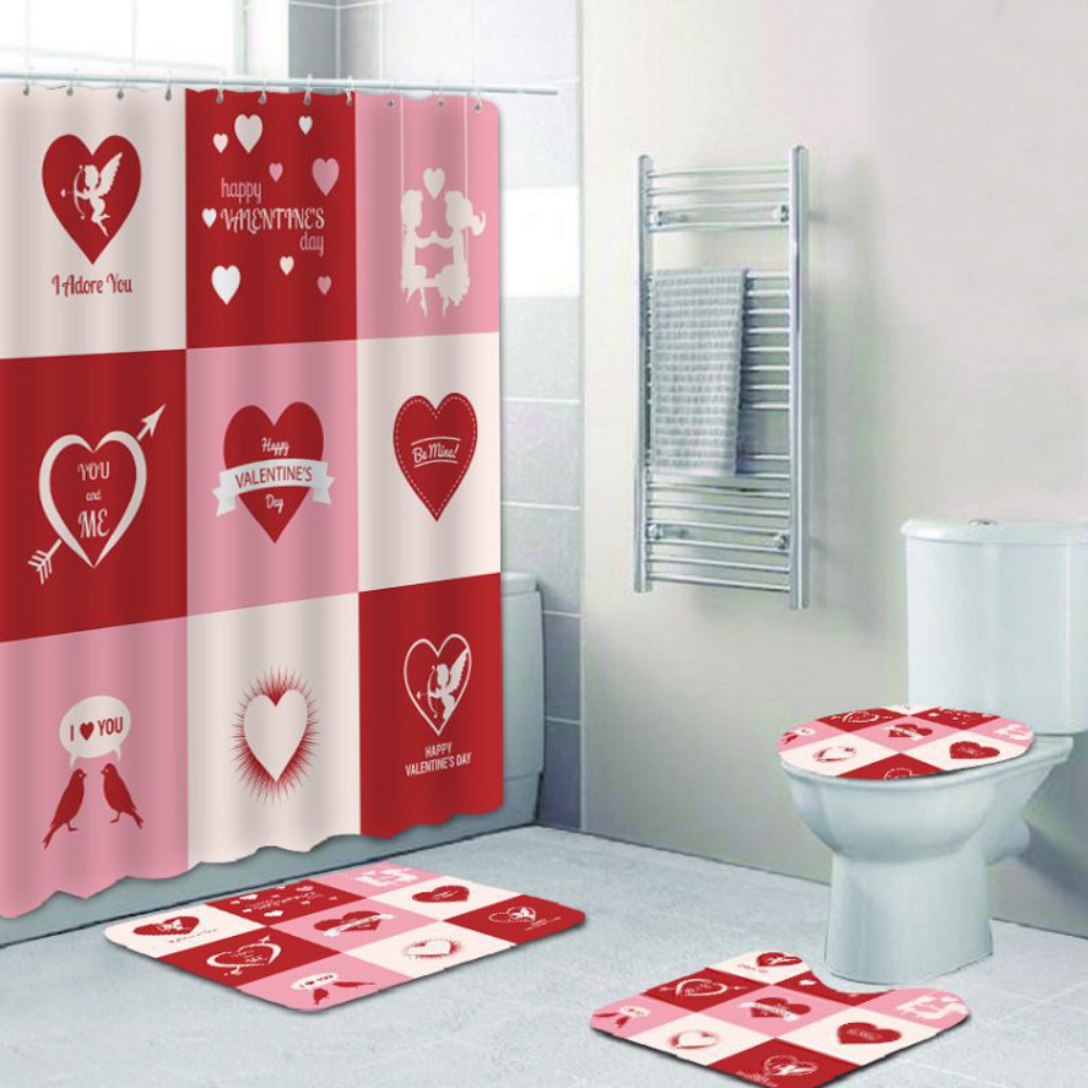Valentine´s Shower Curtain Set ,Romantic Rose Flowers Waterproof