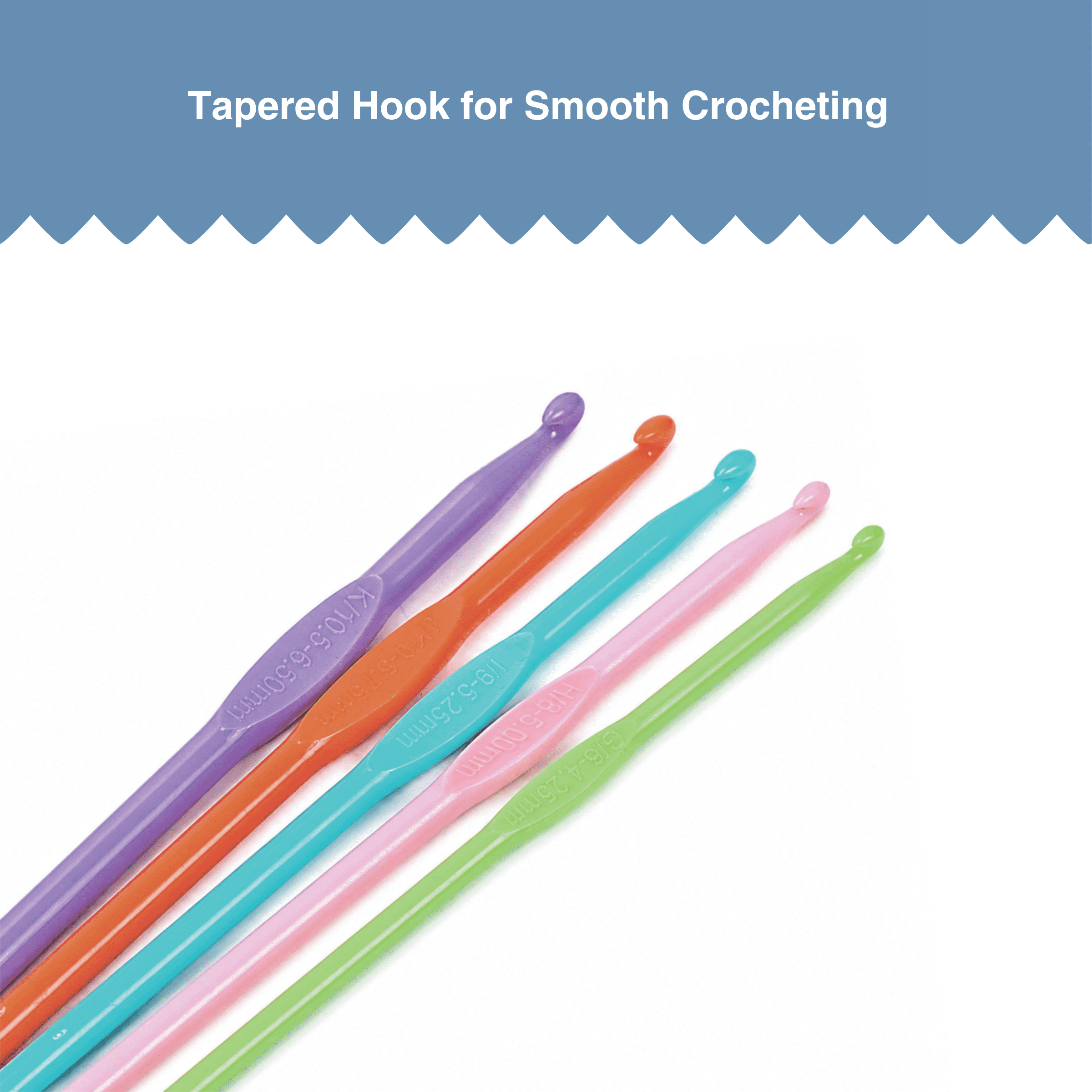 Hello Hobby Plastic Crochet Hooks, Sizes G-K, 5-Piece Set