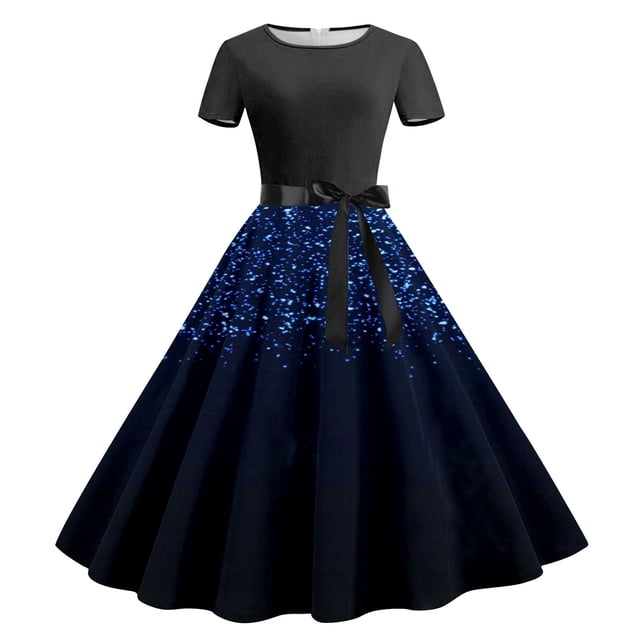 Jsaierl Robes de Noël Femmes Robe Décontractée Vintage Années 1950 Robe de Cocktail de Fête Manches Courtes Robe de Vacances