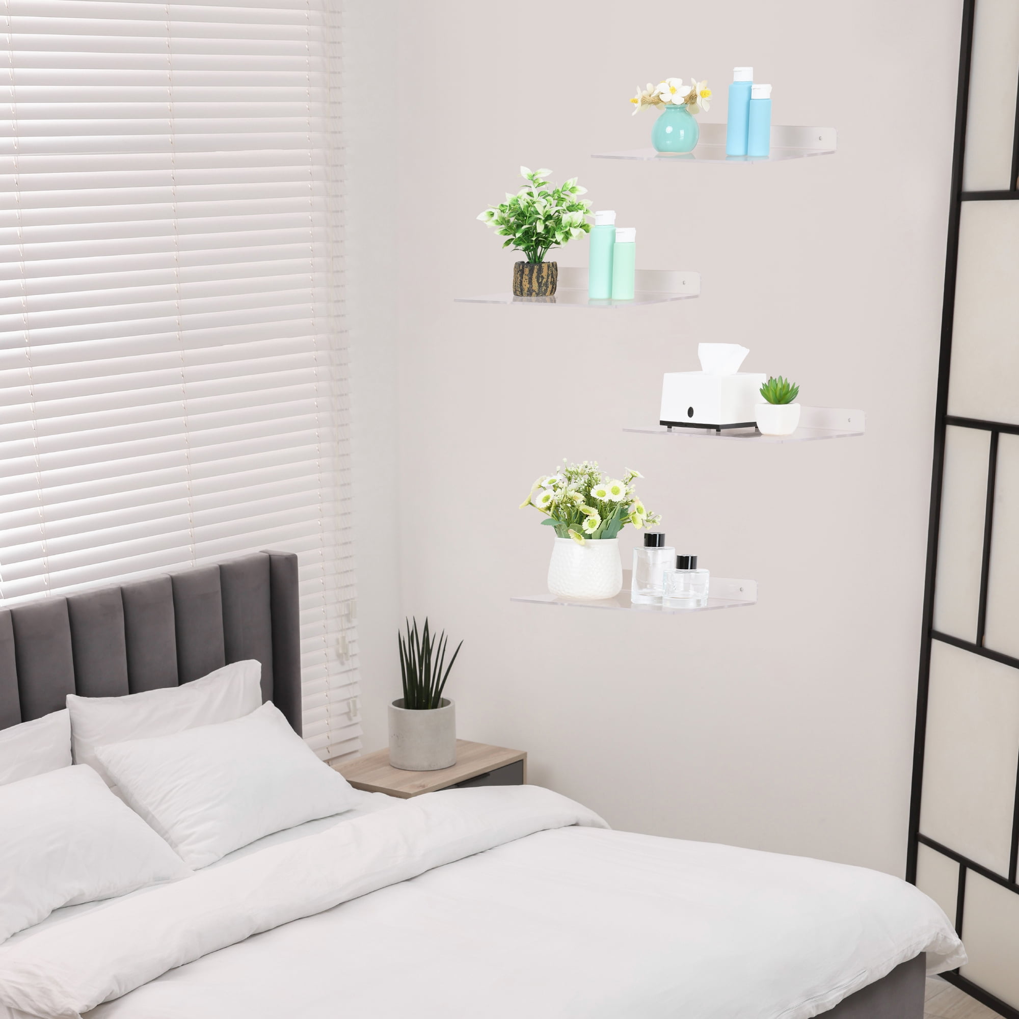 Unique Bargains Clear Acrylic Floating Shelves for Bathroom Bedroom Wall Display Shelf 11.8" x 7.9" x 2" 4