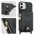 thumbnail image 2 of Compatible with iPhone 12 Pro / 12 Case Wallet, with Credit Card Holder Zipper Pocket Crossbody Strap Heart Pattern PU Leather Magnetic Clasp Kickstand Heavy Duty Protective Flip Cover, Black, 2 of 12