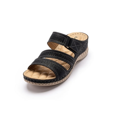 

Tenmix Ladies Wedge Slippers Slip On Sandals Beach Foobeds Memory Foam Slides Women Comfort Lightweight Casual Shoes Black 7