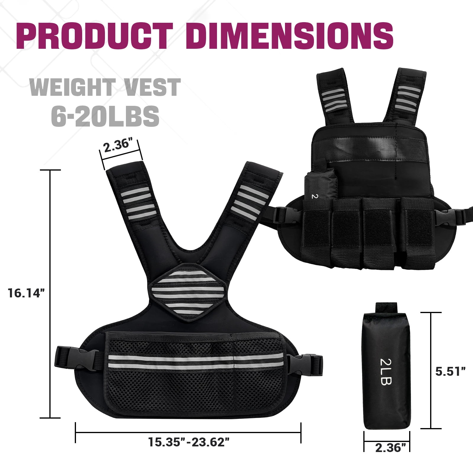 Adjustable Weighted Vest with Removable Sandbags & Reflective Strips, Heavy Duty Fitness Vest with Large Pockets for Men Women, Ideal for Running Walking Strength Training Home Gym